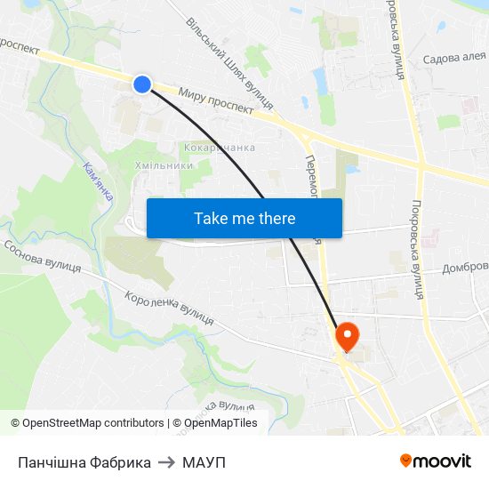 Панчішна Фабрика to МАУП map