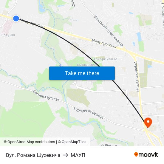 Вул. Романа Шухевича to МАУП map