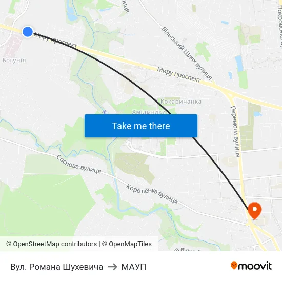 Вул. Романа Шухевича to МАУП map