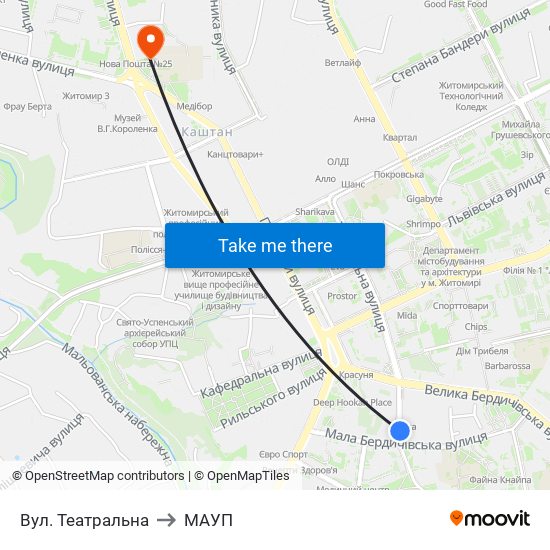 Вул. Театральна to МАУП map