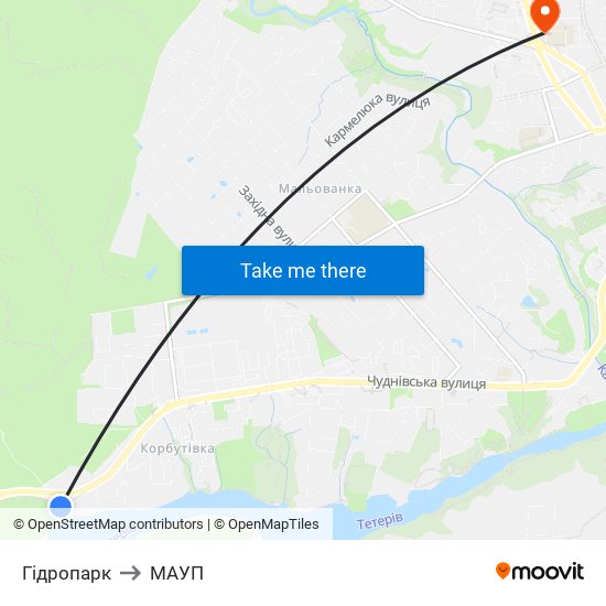 Гідропарк to МАУП map