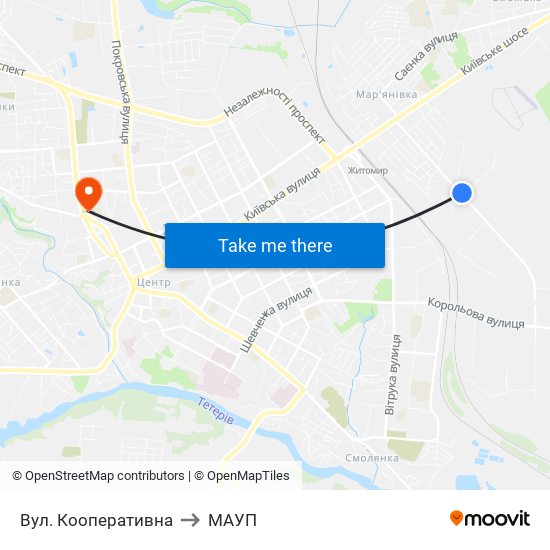 Вул. Кооперативна to МАУП map