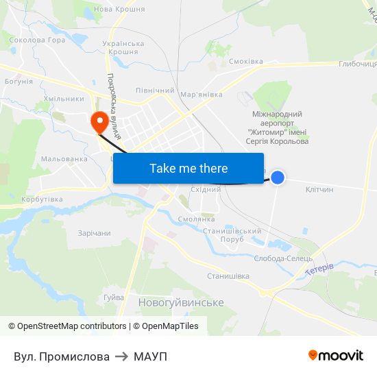 Вул. Промислова to МАУП map