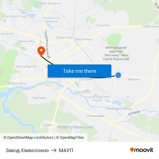 Завод Хімволокно to МАУП map