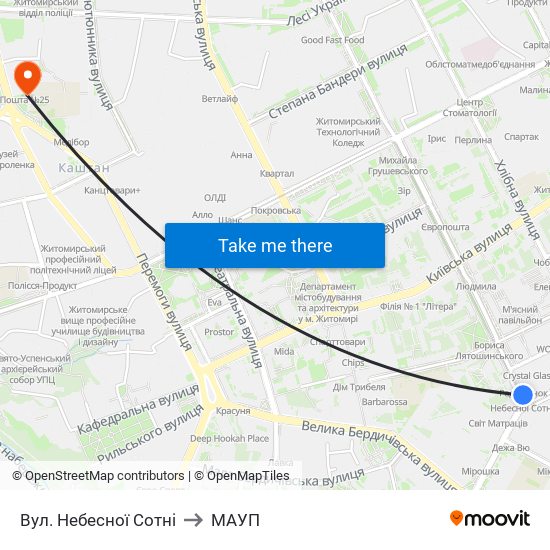 Вул. Небесної Сотні to МАУП map