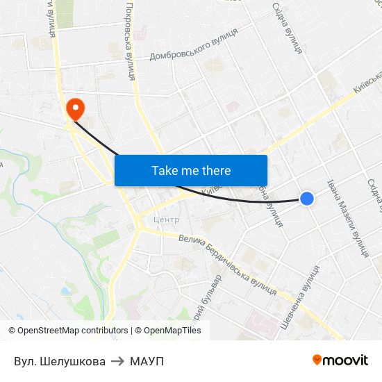 Вул. Шелушкова to МАУП map