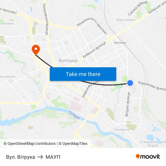 Вул. Вітрука to МАУП map