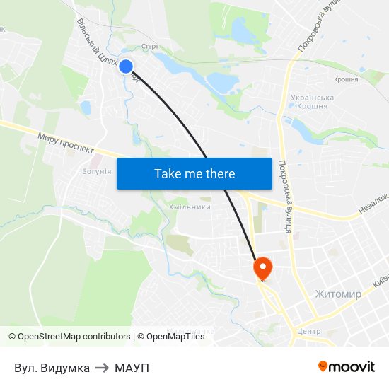 Вул. Видумка to МАУП map