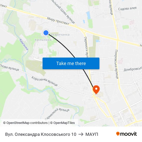 Вул. Олександра Клосовського 10 to МАУП map