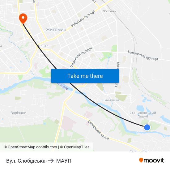 Вул. Слобідська to МАУП map