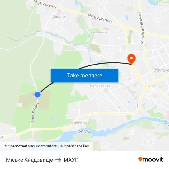 Міське Кладовище to МАУП map