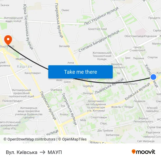 Вул. Київська to МАУП map