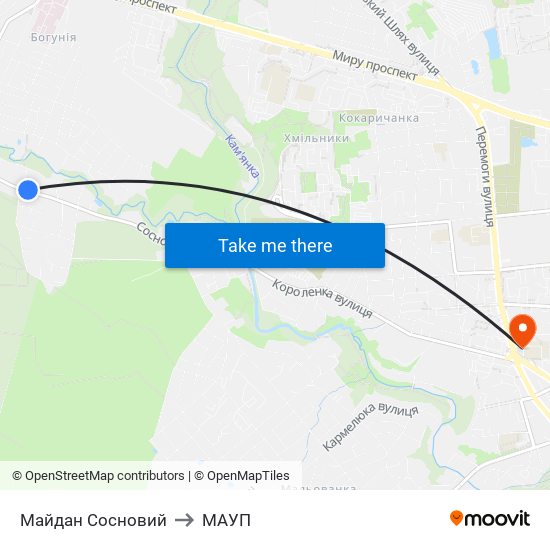 Майдан Сосновий to МАУП map