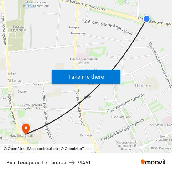 Вул. Генерала Потапова to МАУП map