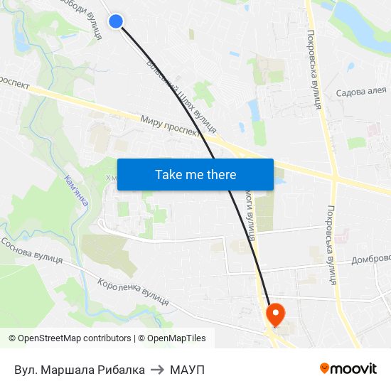 Вул. Маршала Рибалка to МАУП map