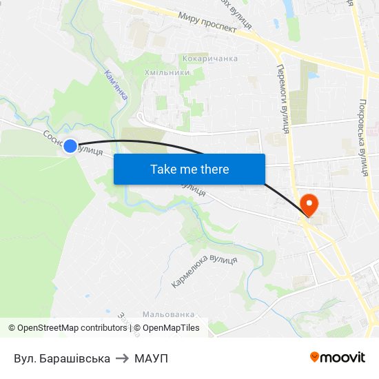 Вул. Барашівська to МАУП map