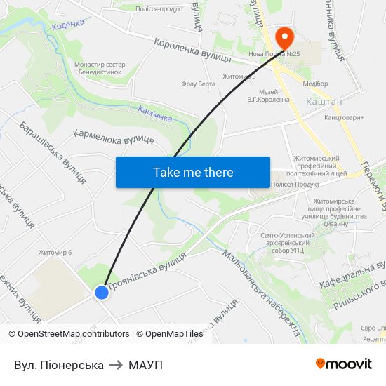 Вул. Піонерська to МАУП map