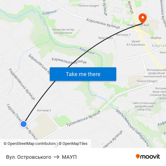 Вул. Островського to МАУП map