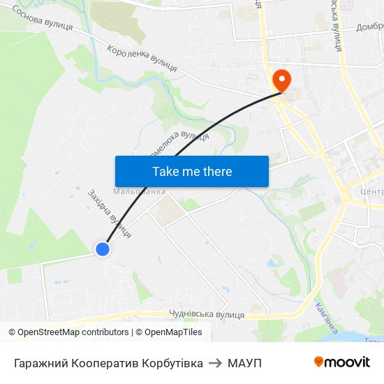 Гаражний Кооператив Корбутівка to МАУП map