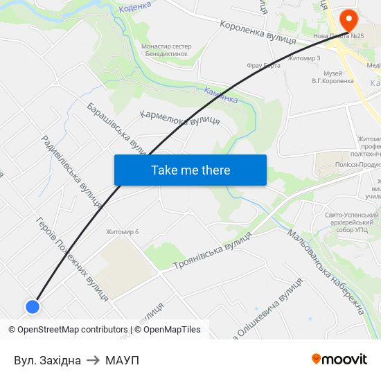 Вул. Західна to МАУП map