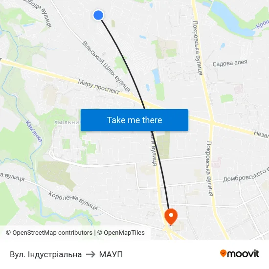 Вул. Індустріальна to МАУП map