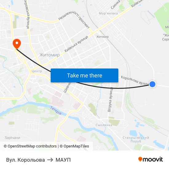 Вул. Корольова to МАУП map