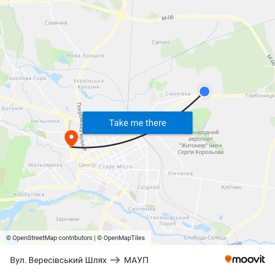 Вул. Вересівський Шлях to МАУП map