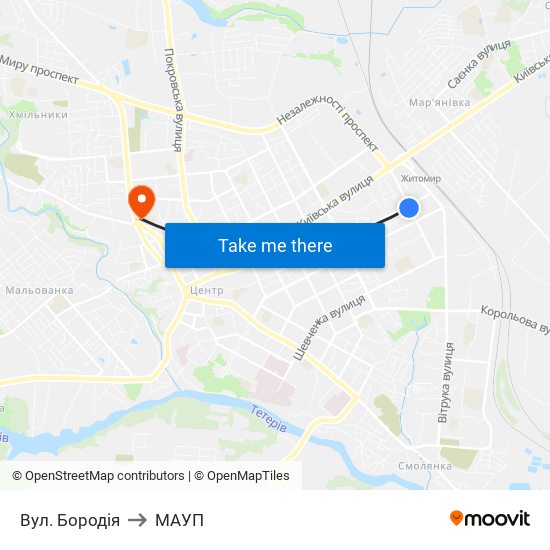 Вул. Бородія to МАУП map