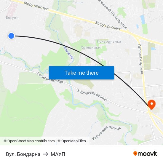 Вул. Бондарна to МАУП map