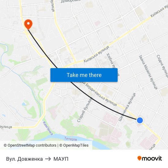 Вул. Довженка to МАУП map