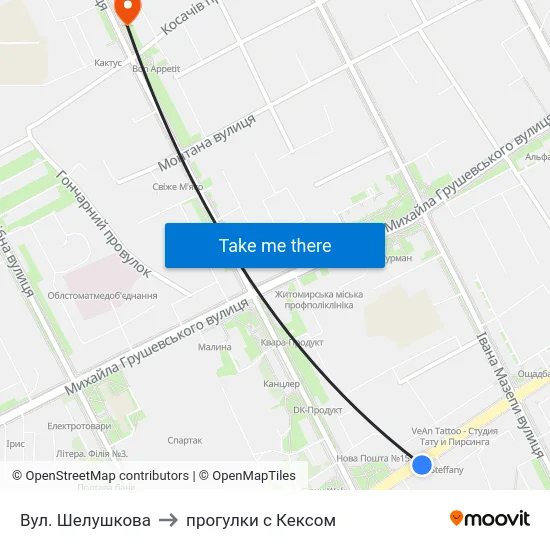 Вул. Шелушкова to прогулки с Кексом map