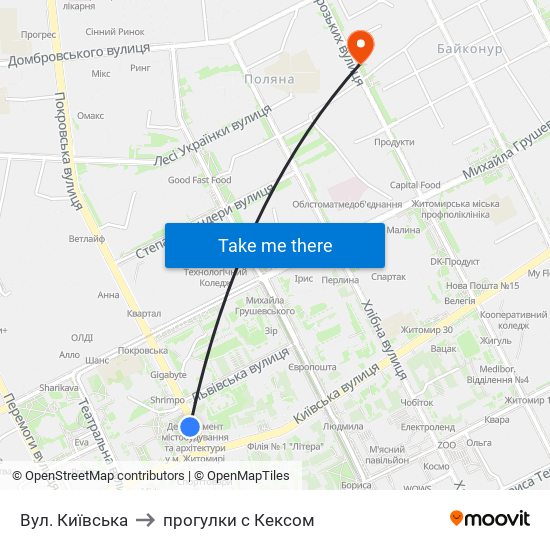 Вул. Київська to прогулки с Кексом map