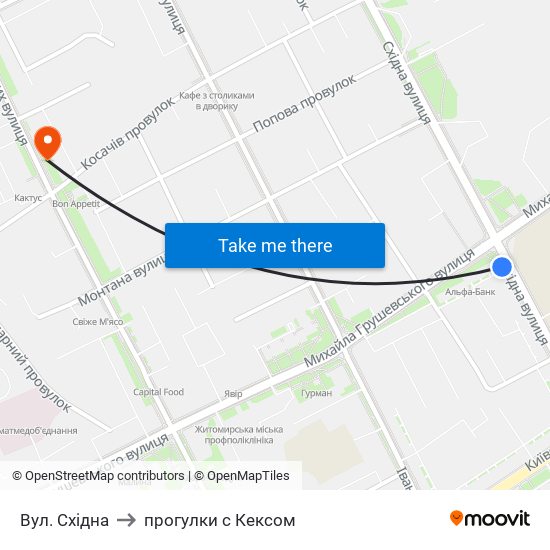 Вул. Східна to прогулки с Кексом map