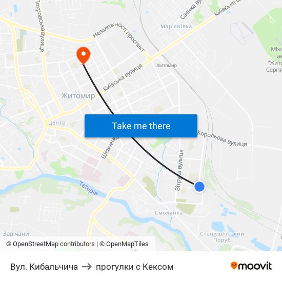 Вул. Кибальчича to прогулки с Кексом map