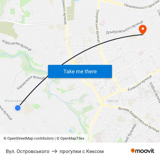 Вул. Островського to прогулки с Кексом map