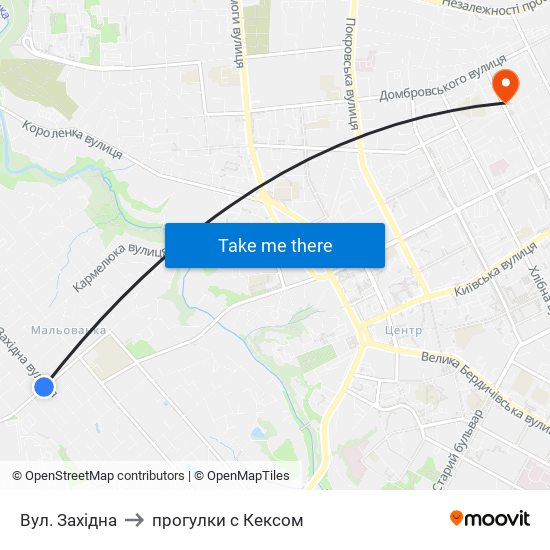 Вул. Західна to прогулки с Кексом map