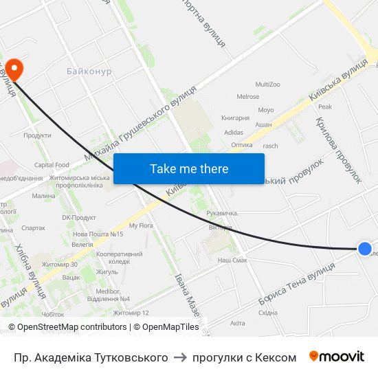 Пр. Академіка Тутковського to прогулки с Кексом map