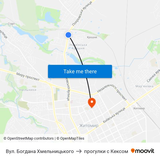 Вул. Богдана Хмельницького to прогулки с Кексом map