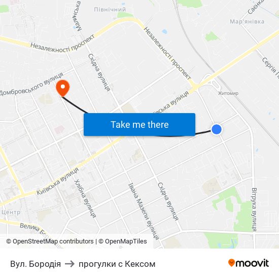 Вул. Бородія to прогулки с Кексом map