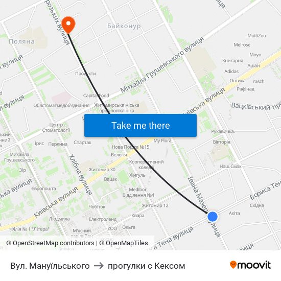 Вул. Мануїльського to прогулки с Кексом map