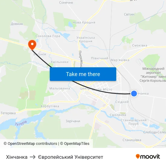 Хінчанка to Європейський Університет map