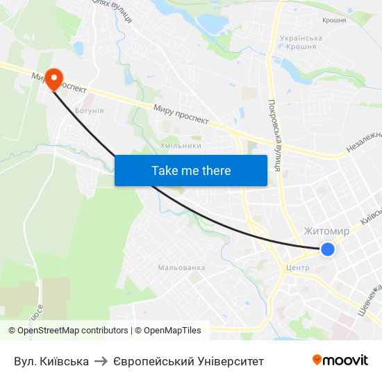 Вул. Київська to Європейський Університет map