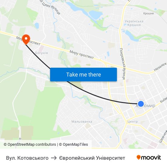 Вул. Котовського to Європейський Університет map