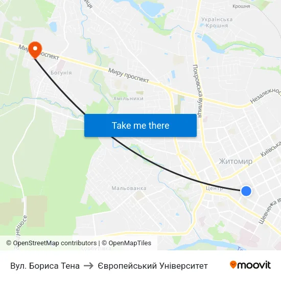 Вул. Бориса Тена to Європейський Університет map