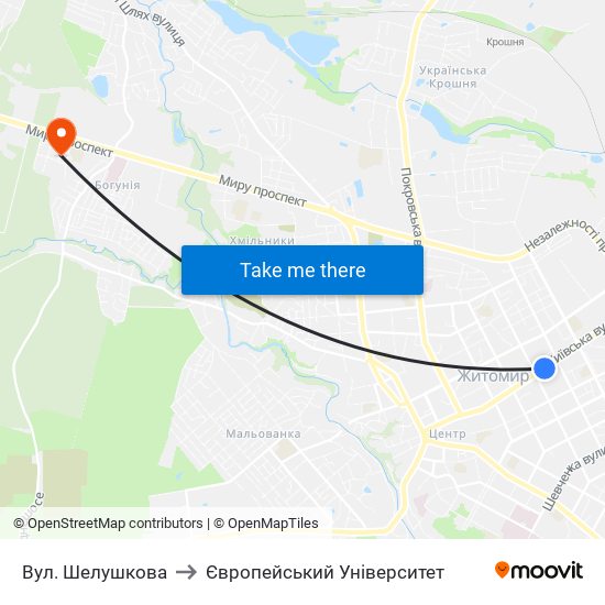 Вул. Шелушкова to Європейський Університет map