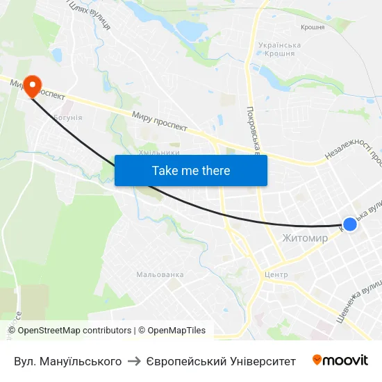 Вул. Мануїльського to Європейський Університет map