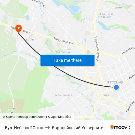 Вул. Небесної Сотні to Європейський Університет map