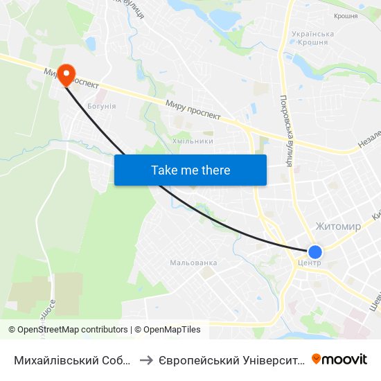 Михайлівський Собор to Європейський Університет map