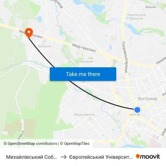Михайлівський Собор to Європейський Університет map