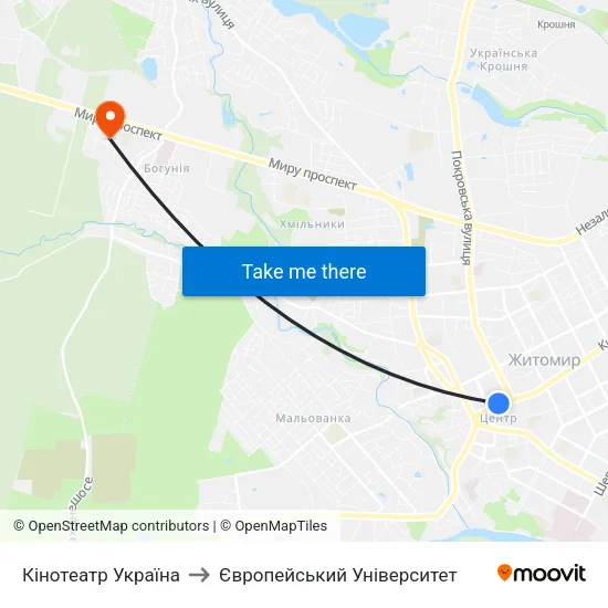 Кінотеатр Україна to Європейський Університет map
